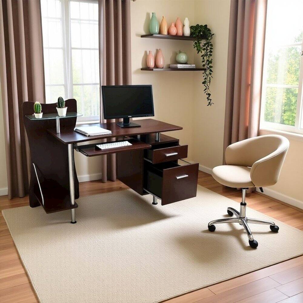 Alt View 3. FurniFact - Chocolate Brown Wood Desk With 2 Drawers - Brown.
