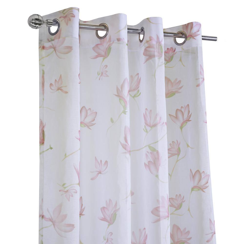 Left. Commonwealth Home Fashions - Habitat Magnolia Light Filtering Pink Watercolor Floral Print Grommet Curtain Panel 52" x 95" White Pink - White Pink.