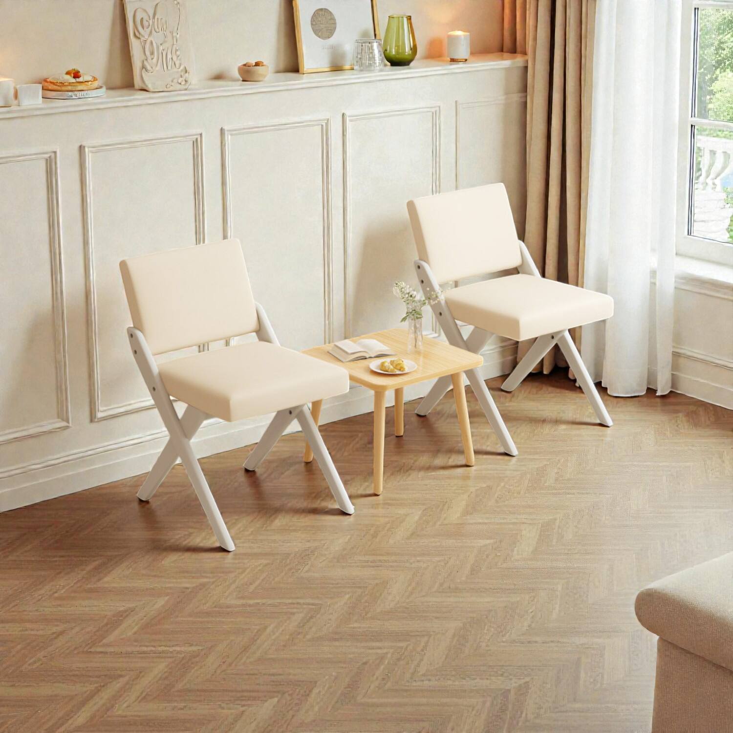 Hivvago - Two-Piece Wooden Chair Set with Comfortable Cushioned Seating - White