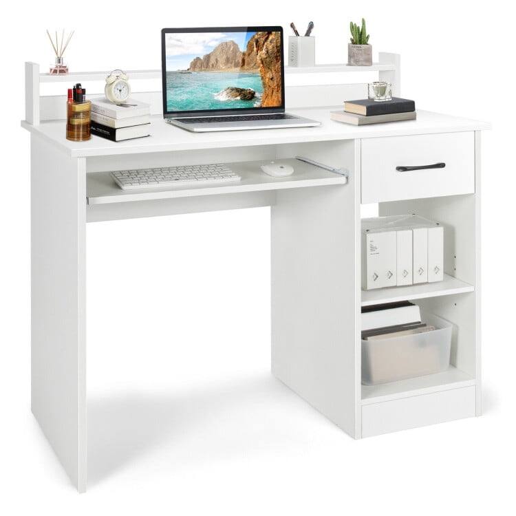 Kadyn - Study Laptop Table with Drawer and Keyboard Tray- Home Office Desks, Gaming Computer Desks for Study,Working - White