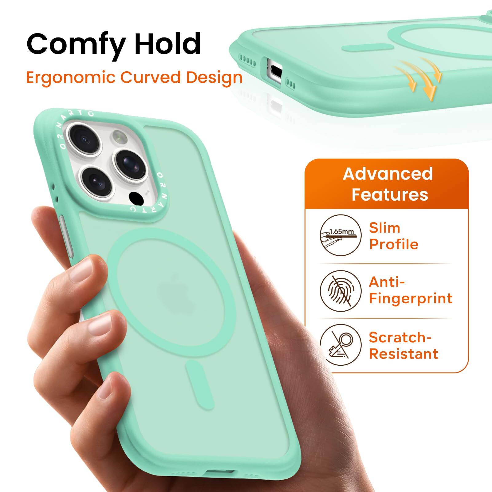 Comfy Hold  
Ergonomic Curved Design  

Advanced Features  
1.65mm Slim Profile  
Anti-Fingerprint  
Scratch-Resistant