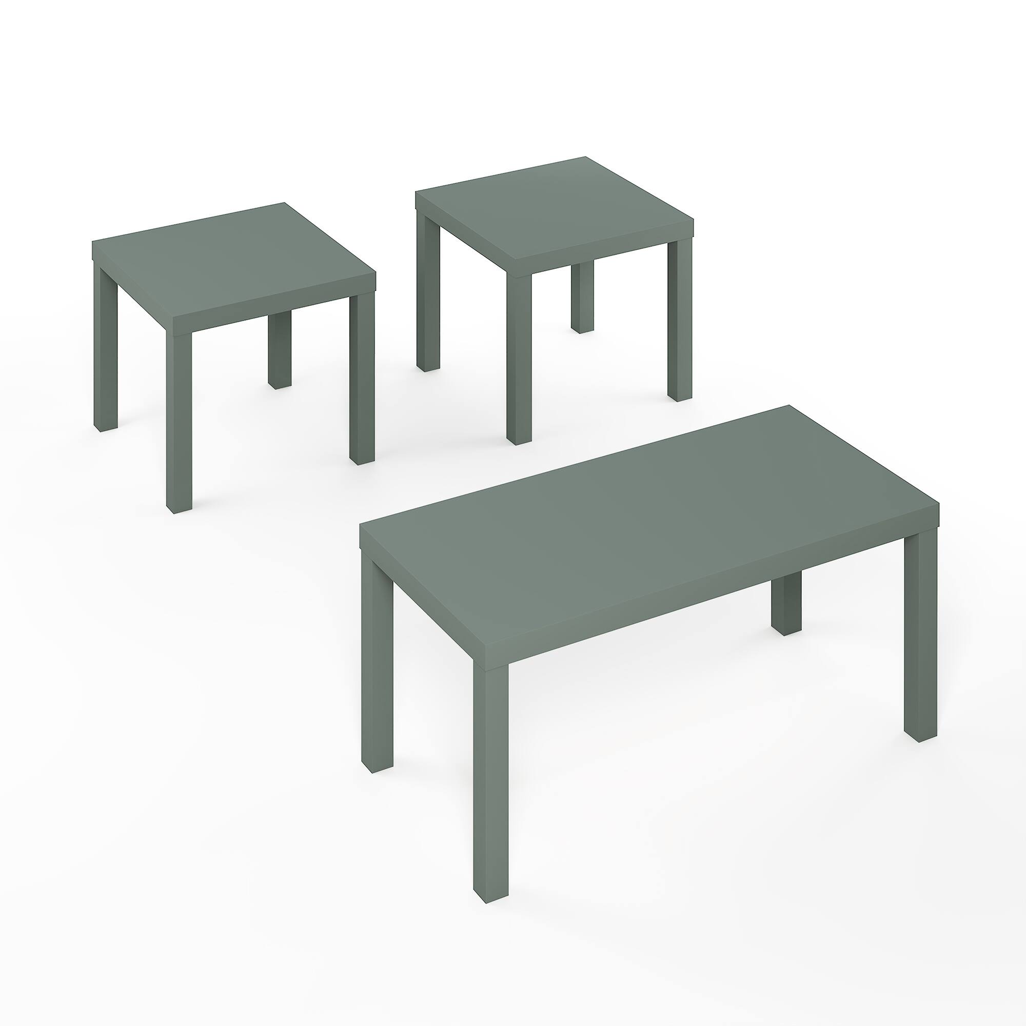 Alt View 6. Furinno - CLASSIC Set of 3 Living Room Table, Modern Rectangle Coffee Table with 2 Square Side Tables, End Tables, Thick Tabletop - Sage Green.