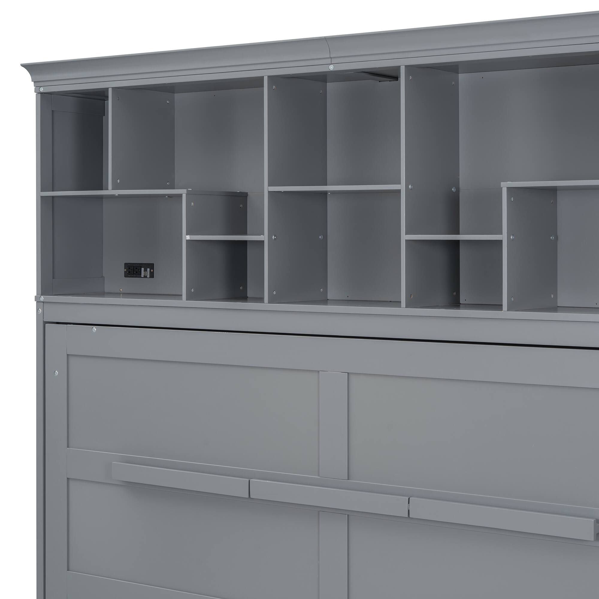 Alt View 2. Tiramisubest - Queen Size Murphy Bed with Shelves & USB, Gray, Plywood, Space-Saving - Gray.