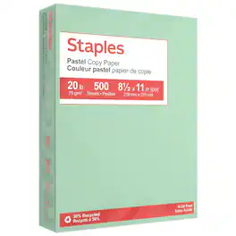Staples - Pastel 30% Recycled Color Copy Paper, 20 lbs., 8.5" x 11", 500/Ream (14781) - Green
