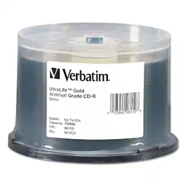 Verbatim - 96159 700 MB/80 min 52X Archival Grade CD-R Recordable Disc in Spindle - (50/Pack) - Gold