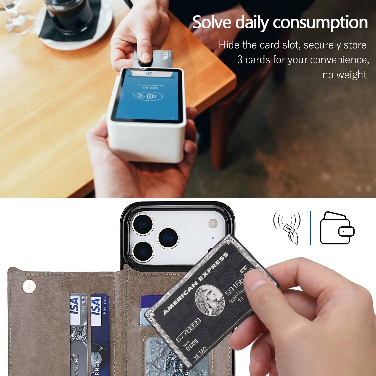 Me VISA Solve daily consumption Hide the card slot, securely store 3 cards for your convenience, no weight -- ... ISA Platinum RNAM ISA Electron RNAME EXPRESS 8787 59166 166 59 F AMERICAN F 11 6778899 N 01/05 YE.TAQ cam CARD