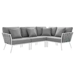 Modway - Stance Outdoor Patio Aluminum Large Sectional Sofa - White Gray