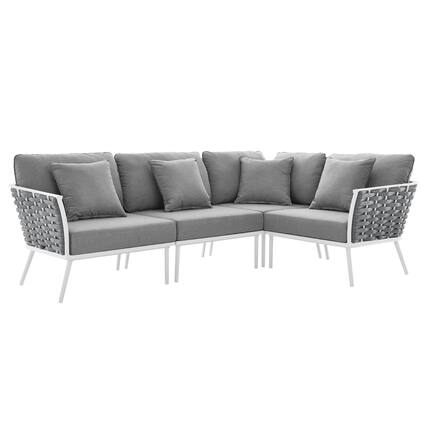 Front. Modway - Stance Outdoor Patio Aluminum Large Sectional Sofa - White Gray.