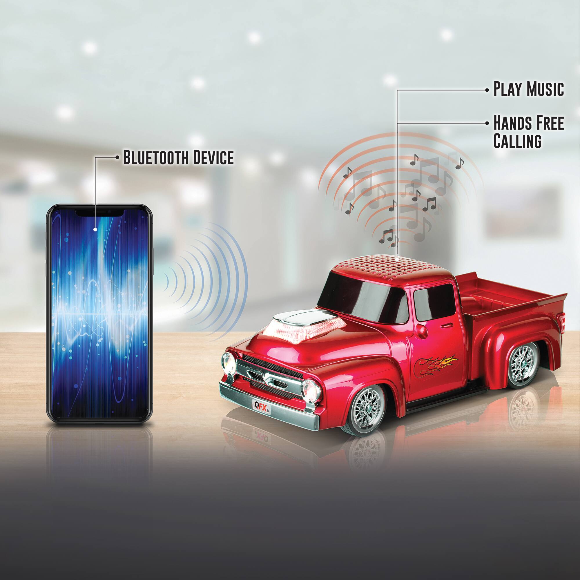 Alt View 11. QFX - Retro Truck Portable Bluetooth Speaker with Bass Radiator and LED Lights - Red.