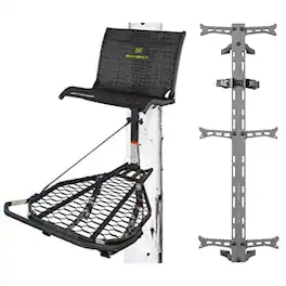 Hawk - Kickback LVL Hang On Tree Stand with Footrest & Set of 3 Climbing Sticks - Black