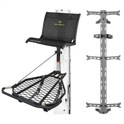 Front. Hawk - Hawk Kickback LVL Hang On Tree Stand with Footrest & Set of 3 Climbing Sticks - Black.