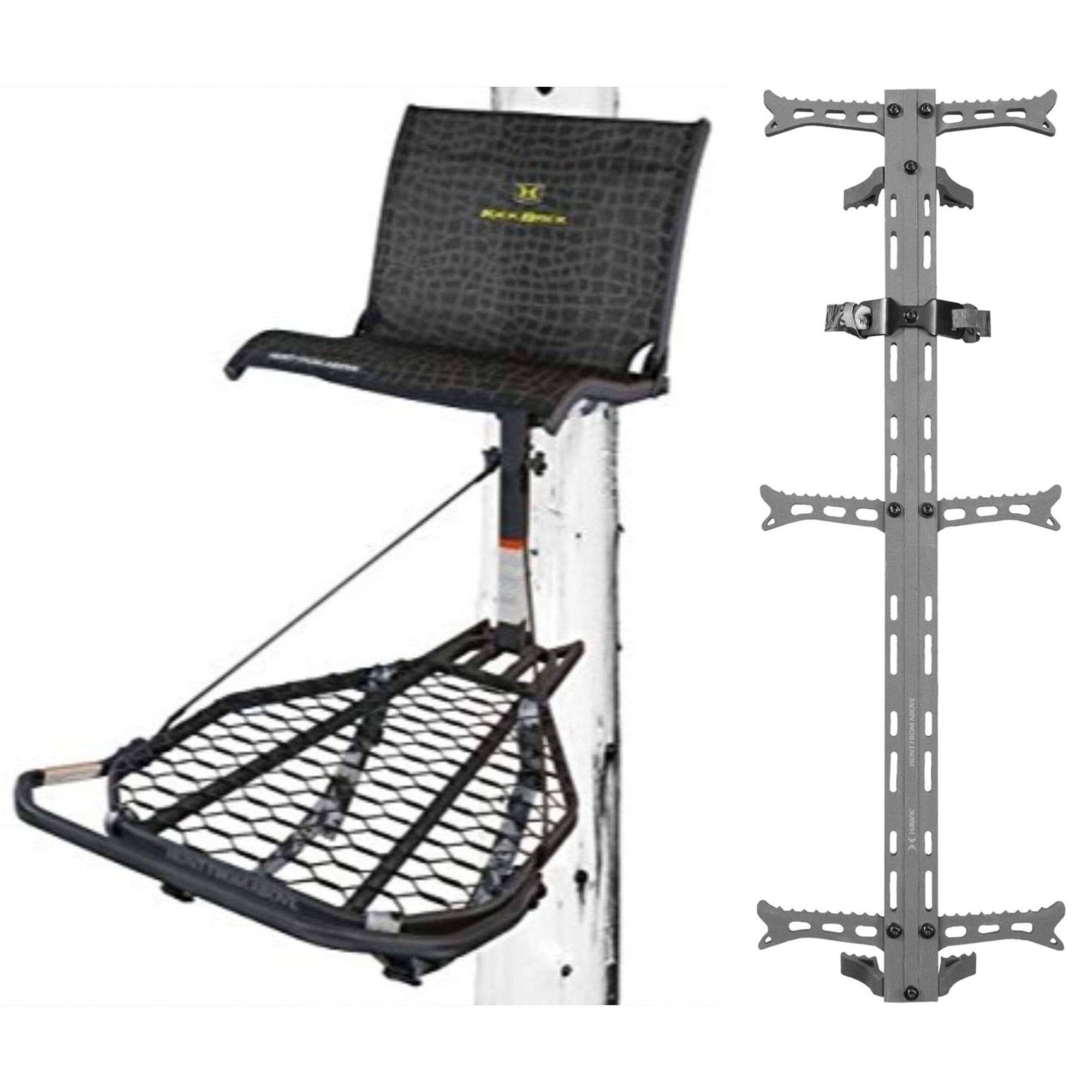 Front. Hawk - Hawk Kickback LVL Hang On Tree Stand with Footrest & Set of 3 Climbing Sticks - Black.