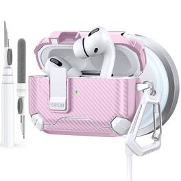 Dteck - Case for Airpods Pro 3rd Gen (2025) with Magnetic Lock,Compatible with Mag Safe,Carbon Fiber Texture Cover + Carabiner - Whitepink