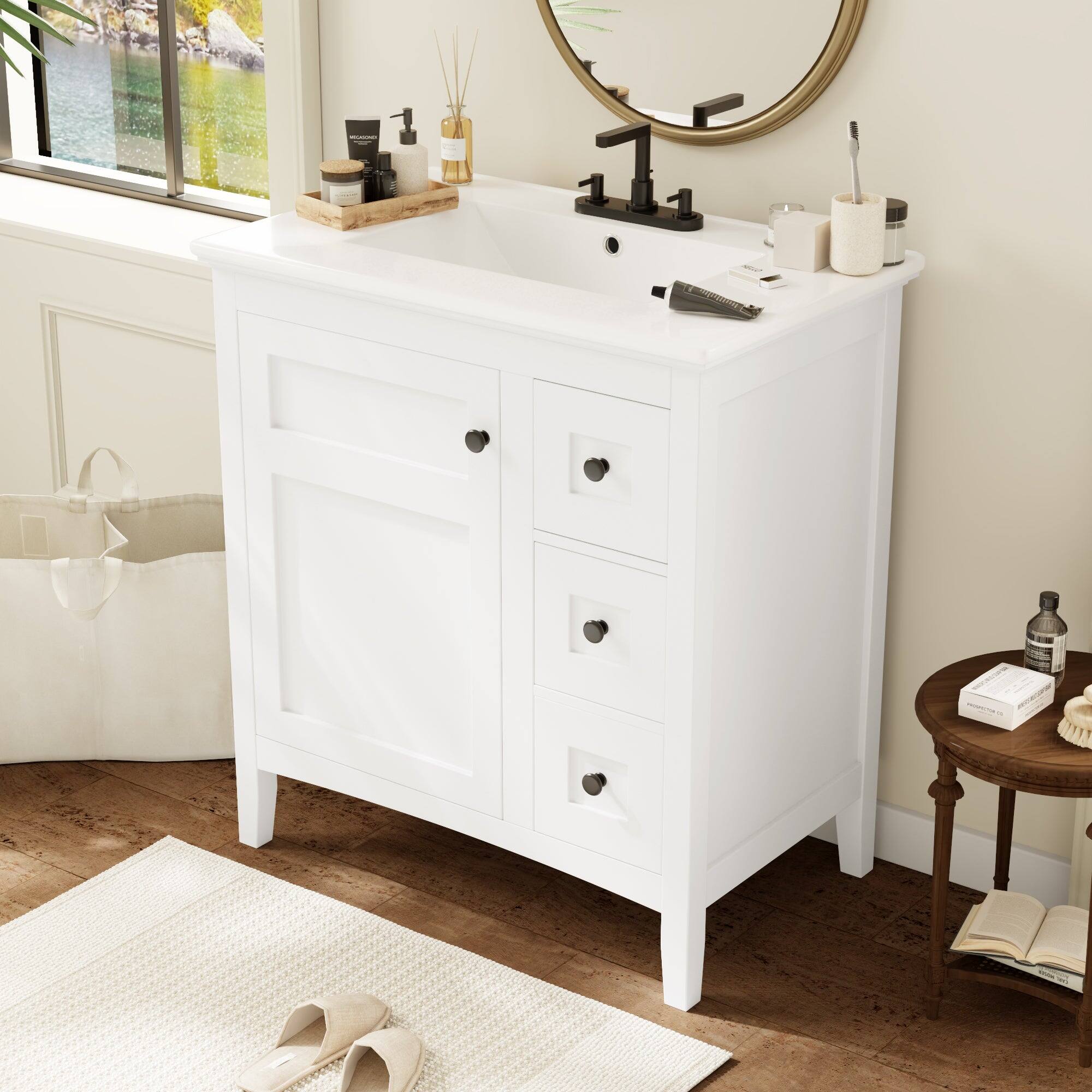 Alt View 5. Boyel Living - 30 Inch Bathroom Vanity with Ceramic Sink Three Drawers White - White.