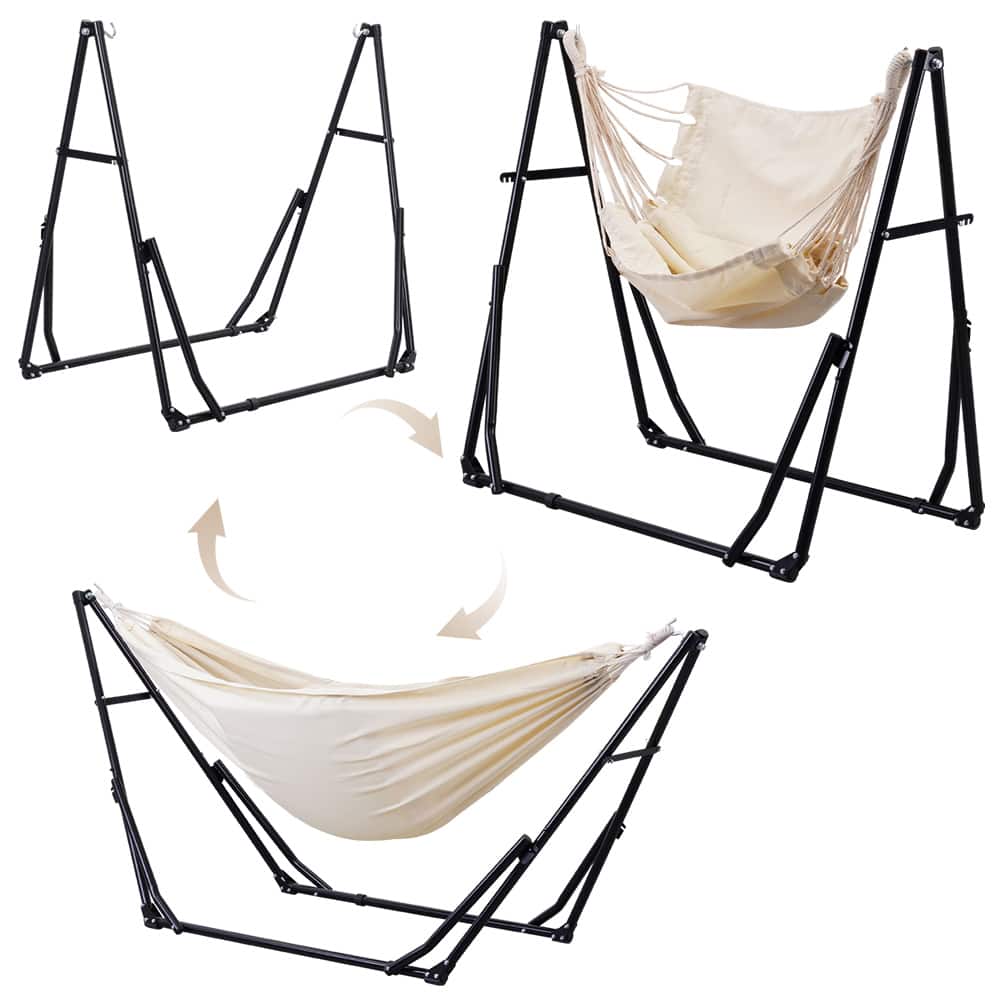 Front. Ainfox - Foldable Hammock with Stand, 2-in-1 Hammock Swing Chair for Outdoor Patio, Portable Heavy Duty with Carrying Bag - White.