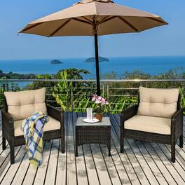 Mondawe - 3 Piece Outdoor Patio Rattan Conversation Set with Seat Cushions for Garden - Beige