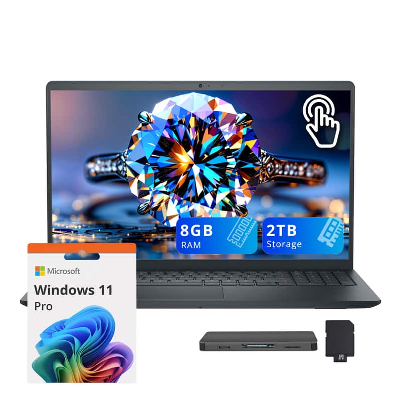 Dell - Inspiron 15.6" FHD Touchscreen Laptop,Ryzen 5 7530U,8GB RAM,1TB SSD+1TB Dock Set,Radeon Graphics,Win 11 Pro - Black