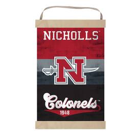 Jardine - Nicholls State Colonels Reversible Retro Logo Banner Sign - Red