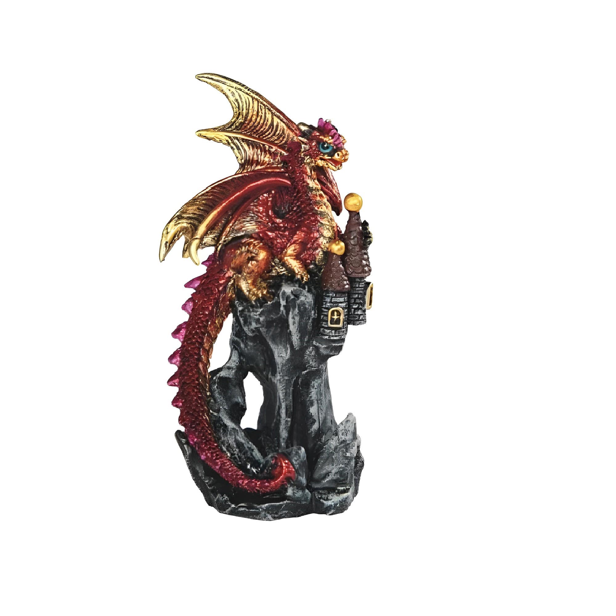 FC Design - 4.75"HVolcano Dragon on Castle Figurine Statue Office/Computer Desk Tabletop Medieval Gaming Home Decor Gift - Multi-Color