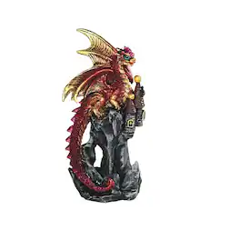 FC Design - 4.75"HVolcano Dragon on Castle Figurine Statue Office/Computer Desk Tabletop Medieval Gaming Home Decor Gift - Multi-Color