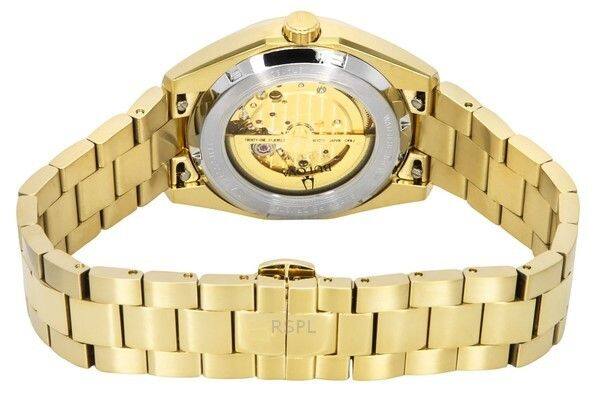 Back. Bulova - Surveyor Automatic 21 Jewels 97A182 Mens Watch Gold Tone Stainless Steel Open Heart Champagne Dial - Gold.