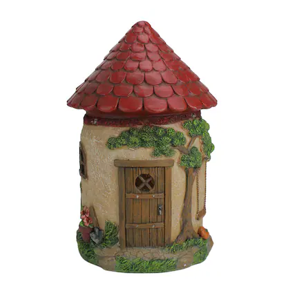 Front. Northlight - 11.5" LED Lighted Solar Powered Round Mushroom-Esque House Outdoor Garden Statue - Brown.