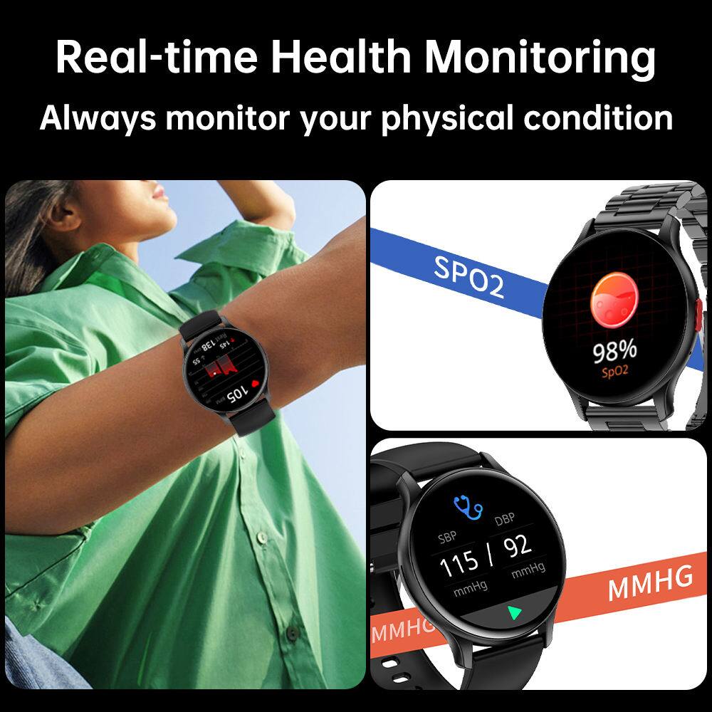 Real-time Health Monitoring  
Always monitor your physical condition

138 145 55 105  
SPO2  
98% SpO2  
DBP SBP 92 115 mmHg mmHg  
MMHG