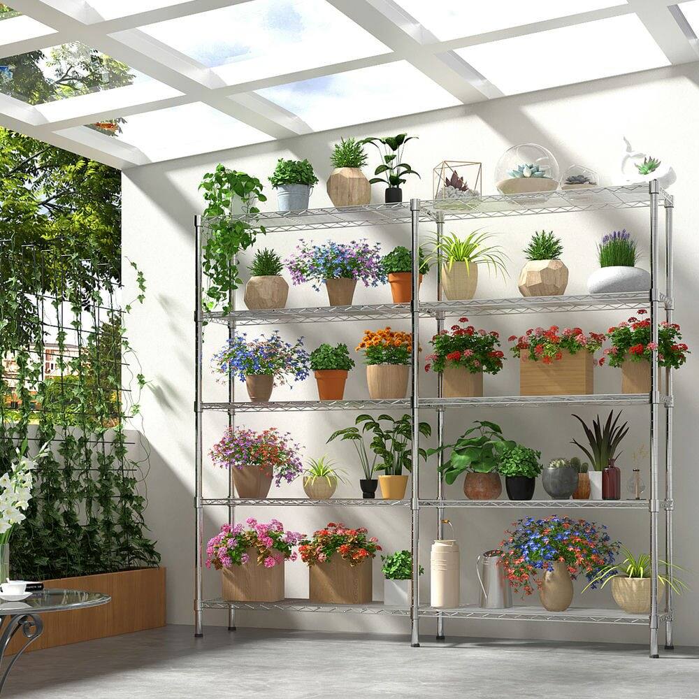 Alt View 1. Kadyn - Kadyn 5-layer Double Row, Freely Adjustable Layer Spacing, With Adjustable Feet, Display Stand, Iron, , Silver - Silver.