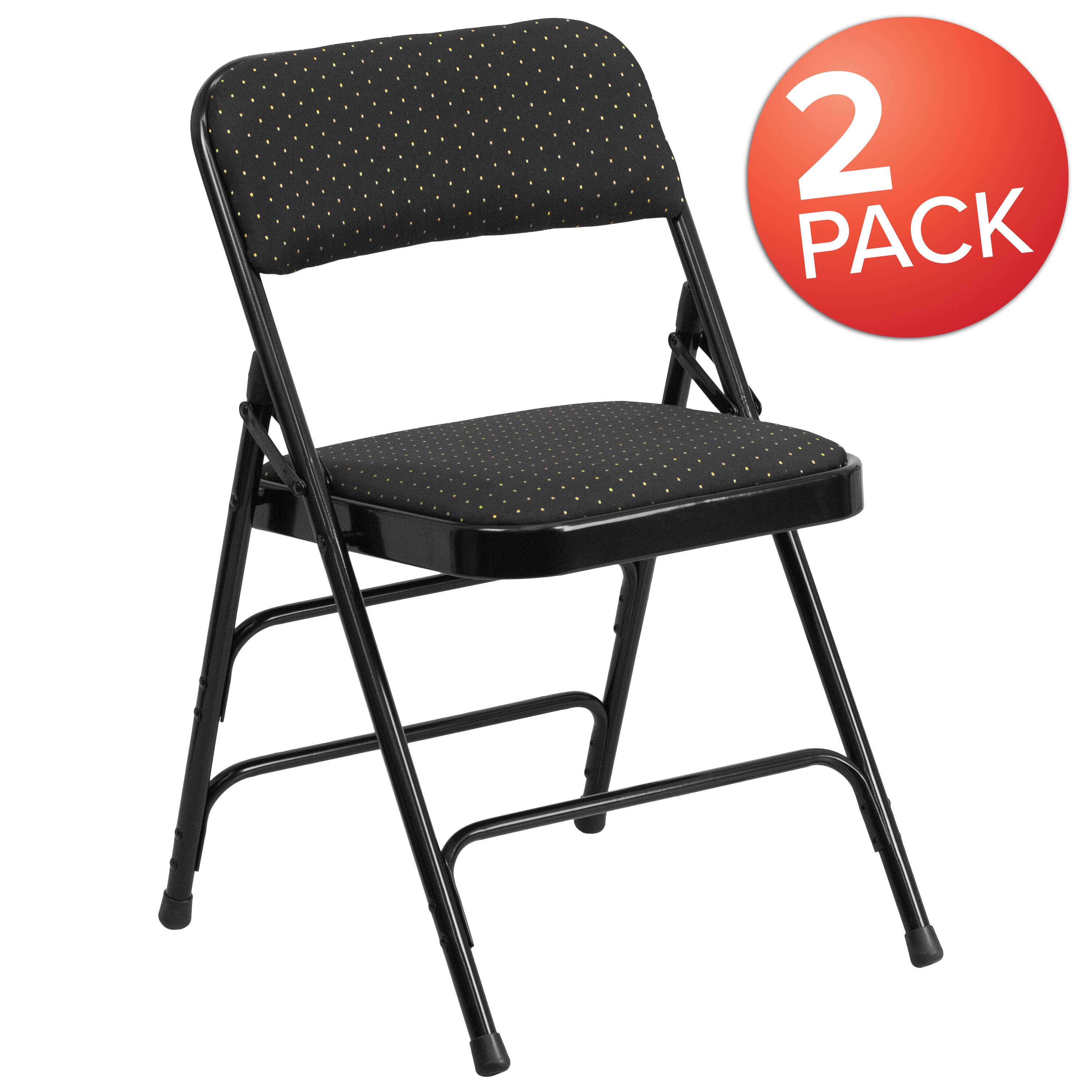 Alt View 1. Emma + Oliver - 2 Pack Home & Office Party Events Fabric Padded Metal Folding Chair - Black Patterned.