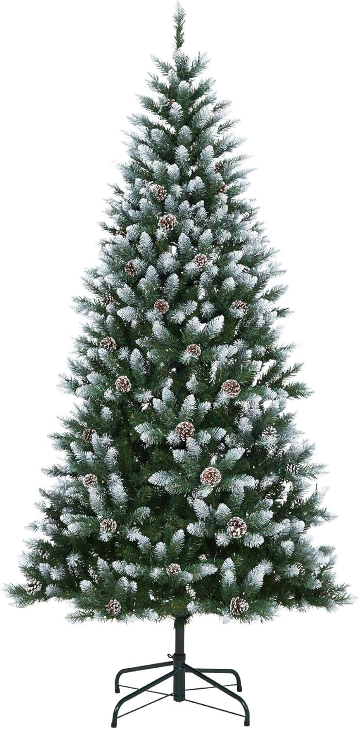 Front. Qeetex - 9FT Christmas Tree, Artificial Christmas Tree with Medium Round Pinecone Decoration - Green.