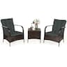 Costway - 3 PCS Patio Wicker Rattan Furniture Set Coffee Table & 2 Rattan Chair W/Cushions - Dark Gray