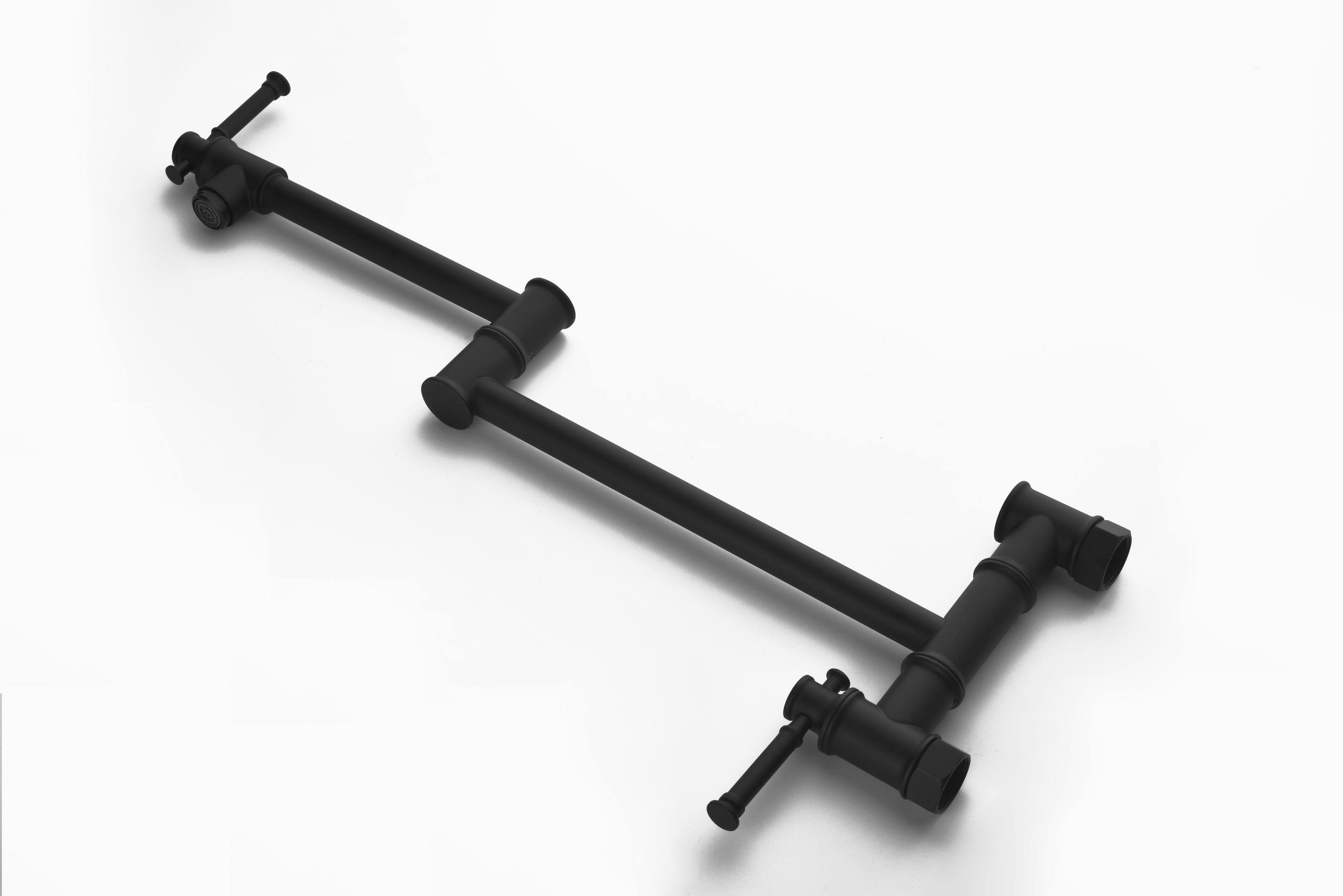 Alt View 7. Siljoy - Wall mounted Pot Filler Faucet, Modern Brass Pot Filler Two-Attachment Wall Mount Folding Kitchen Pot Filler Swing Arm - Matte Black.