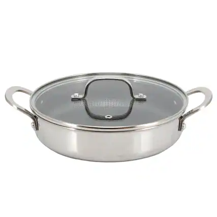 Front. Better Chef - Better Chef 10 Inch 3-Ply Stainless Steel Nonstick Deep Fry Pan with Lid in Silver - Silver.