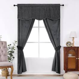Kate Aurora - Christmas Essentials Light Filtering Complete Attached Velvet Window Curtains & Valance Set - Gray