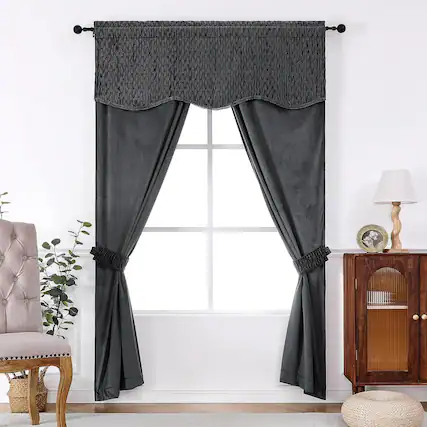 Front. Kate Aurora - Kate Aurora Christmas Essentials Light Filtering Complete Attached Velvet Window Curtains & Valance Set - Gray - Gray.
