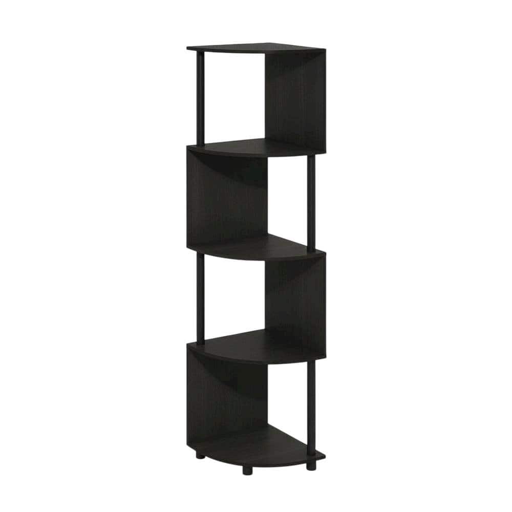 FurniFact - Espresso and Black 4-Tier Z-Shaped Corner Shelf Bookcase with Wooden Finish - Espresso/Black