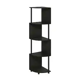 FurniFact - Espresso and Black 4-Tier Z-Shaped Corner Shelf Bookcase with Wooden Finish - Espresso/Black