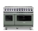 The image features a large, stainless steel Viking oven with a total of 18 burners. The oven has two compartments, each with a set of burners. The burners are arranged in a row, with some closer to the front and others towards the back. The oven is designed for efficient cooking and is likely used in commercial settings.