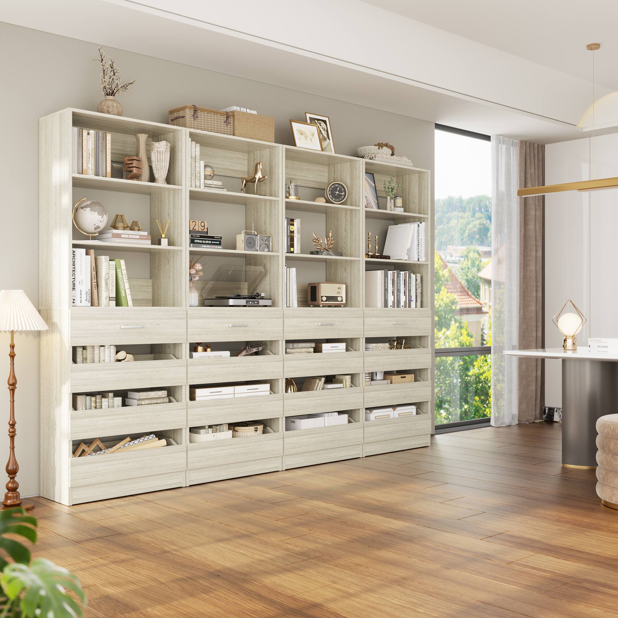Angle. Aheaplus - 4-Pack Modular Closet System, 4-36ft Expandable Wardrobe Organizer with 16 Drawers & Hanging Rods,Ships in 4 Packages - White Oak.