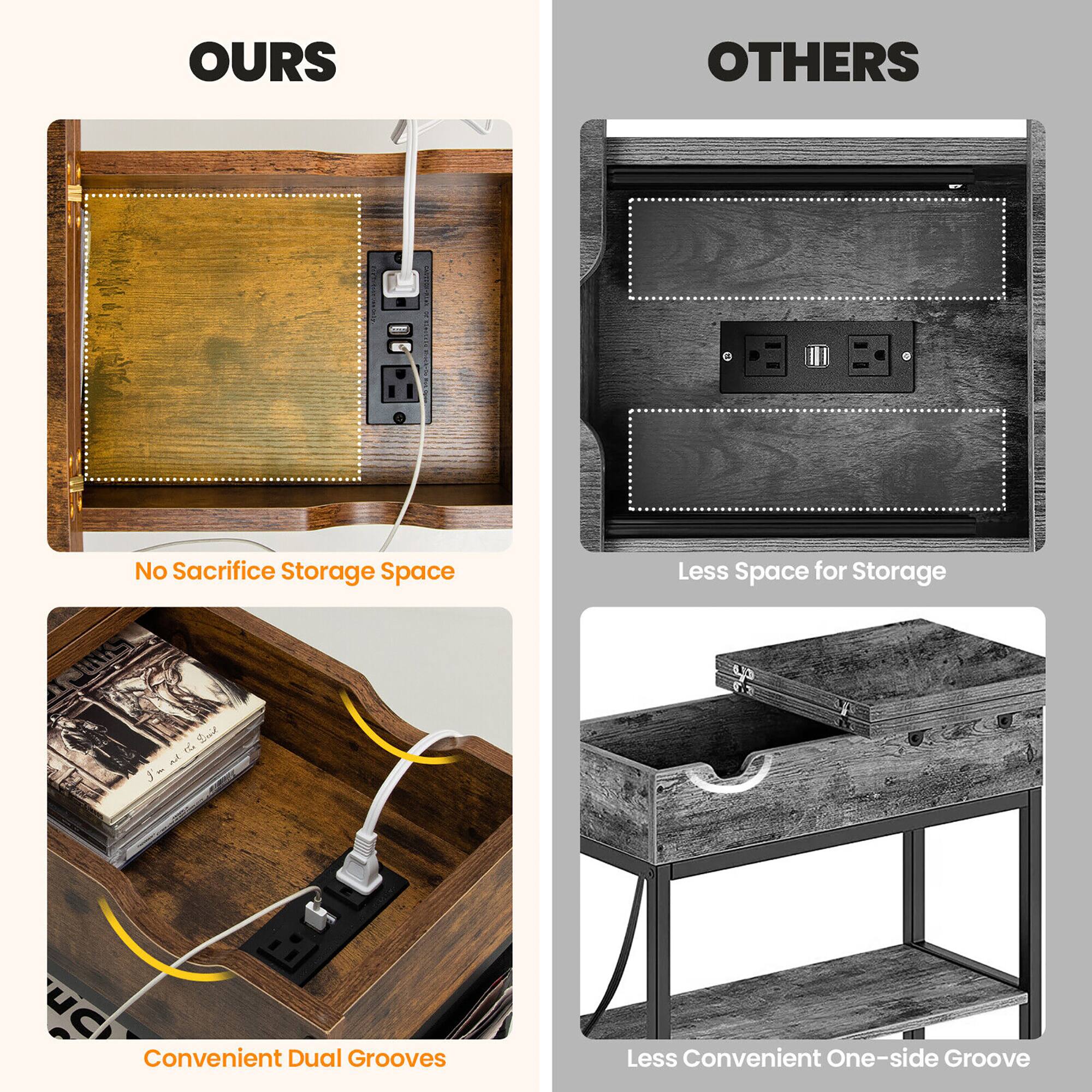 **OURS**

- No Sacrifice Storage Space
- Convenient Dual Grooves

**OTHERS**

- Less Space for Storage
- Less Convenient One-side Groove