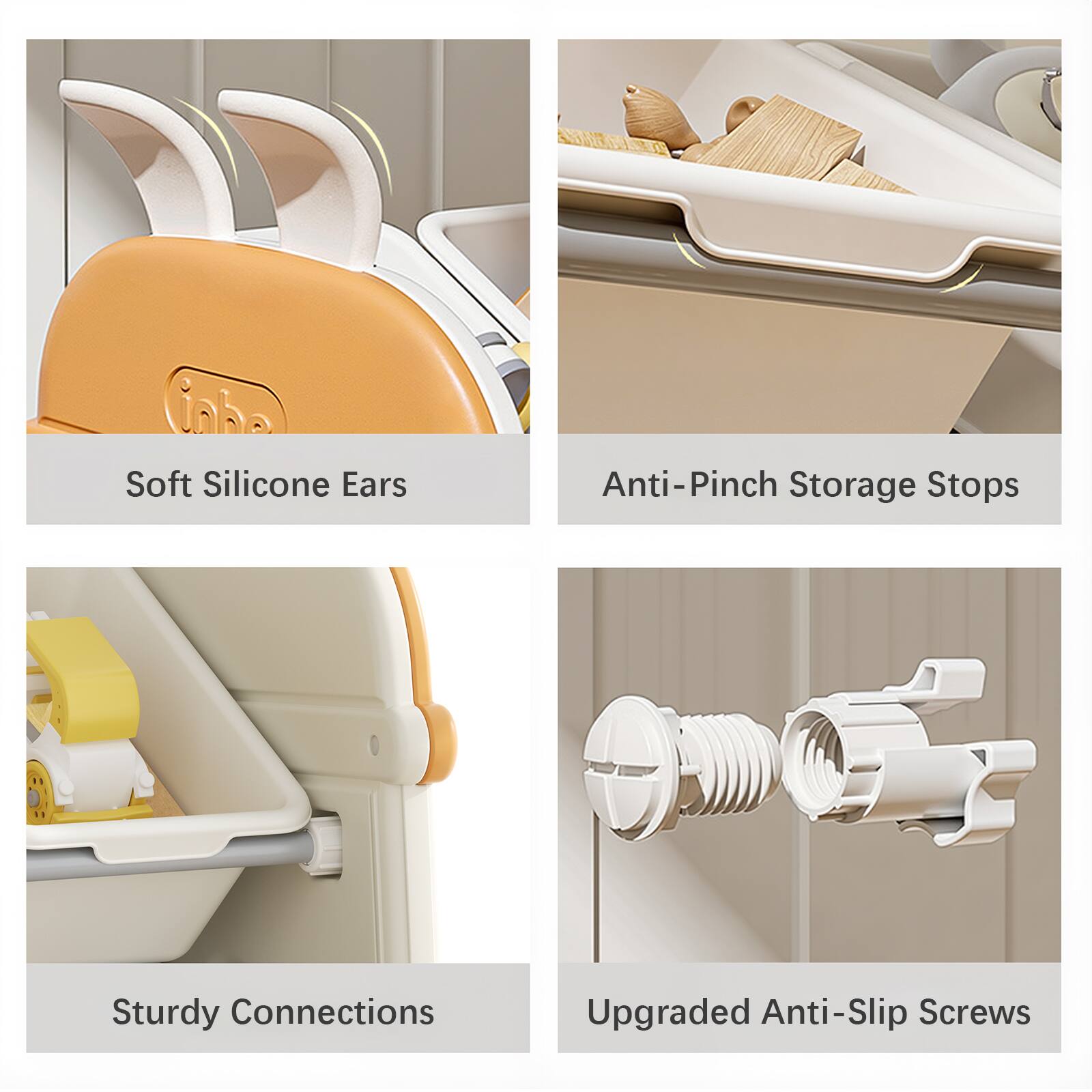 - Soft Silicone Ears
- Anti-Pinch Storage Stops
- Sturdy Connections
- Upgraded Anti-Slip Screws