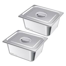 VEVOR - 2 Pack Stainless Steam Hotel Pans, 1/2 Size Table Steam Pans, Anti Jam Restaurant Supplies Reusable Catering Storage - Silver