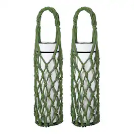 Unique Bargains - 2pcs Crochet Water Bottle Carrier Bag, Handwoven Cotton Rope with Braided Handle for Travel - Matcha Green