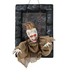 Costway - Halloween Hanging Animated Zombie Prisoner Decoration Glowing Eye Indoor Outdoor - Black,Brown