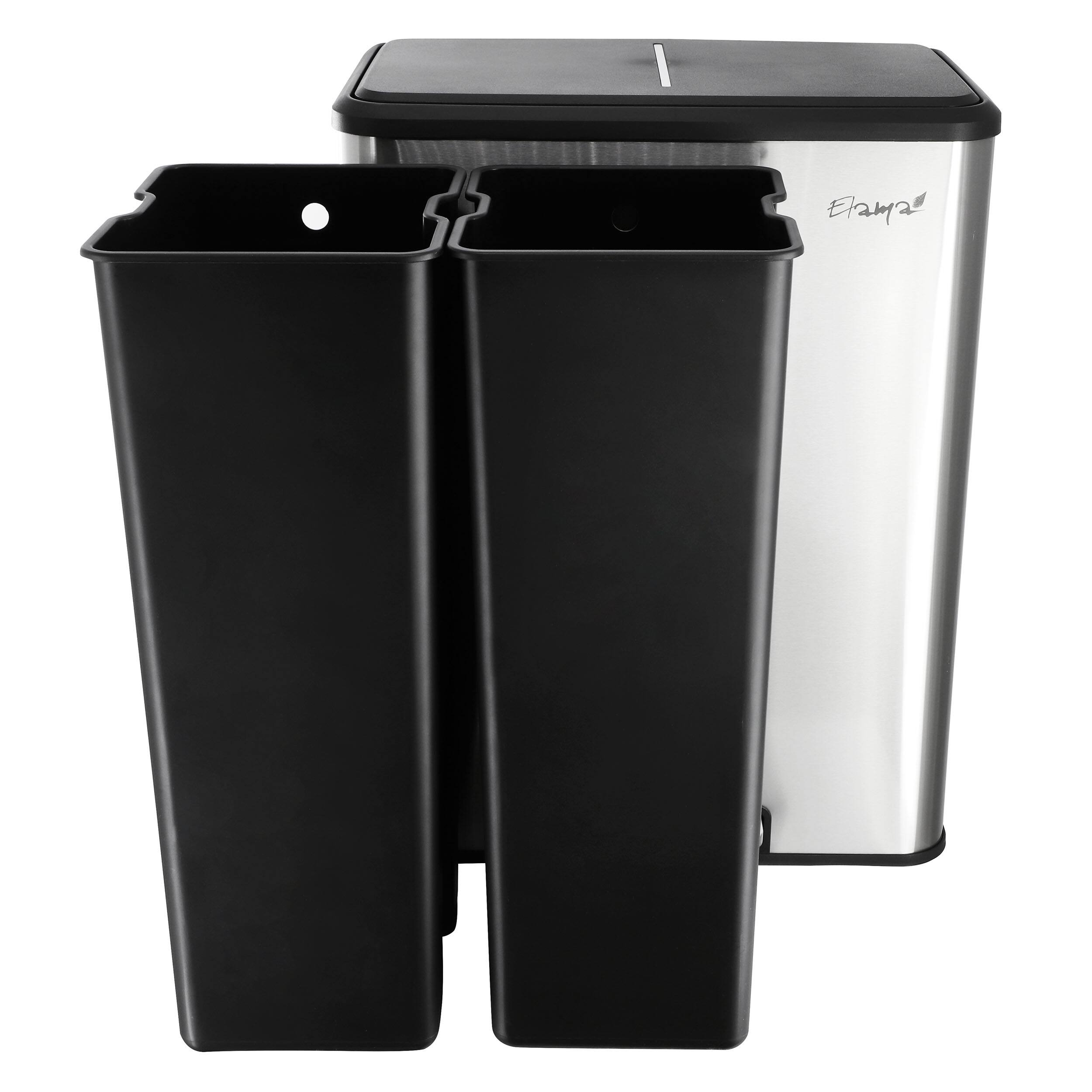 Alt View 3. Elama - Elama 60 Liter 2 Compartment Large 8 Gallon Split Stainless Steel Step Trash Bin with Slow Close Mechanism - Silver.
