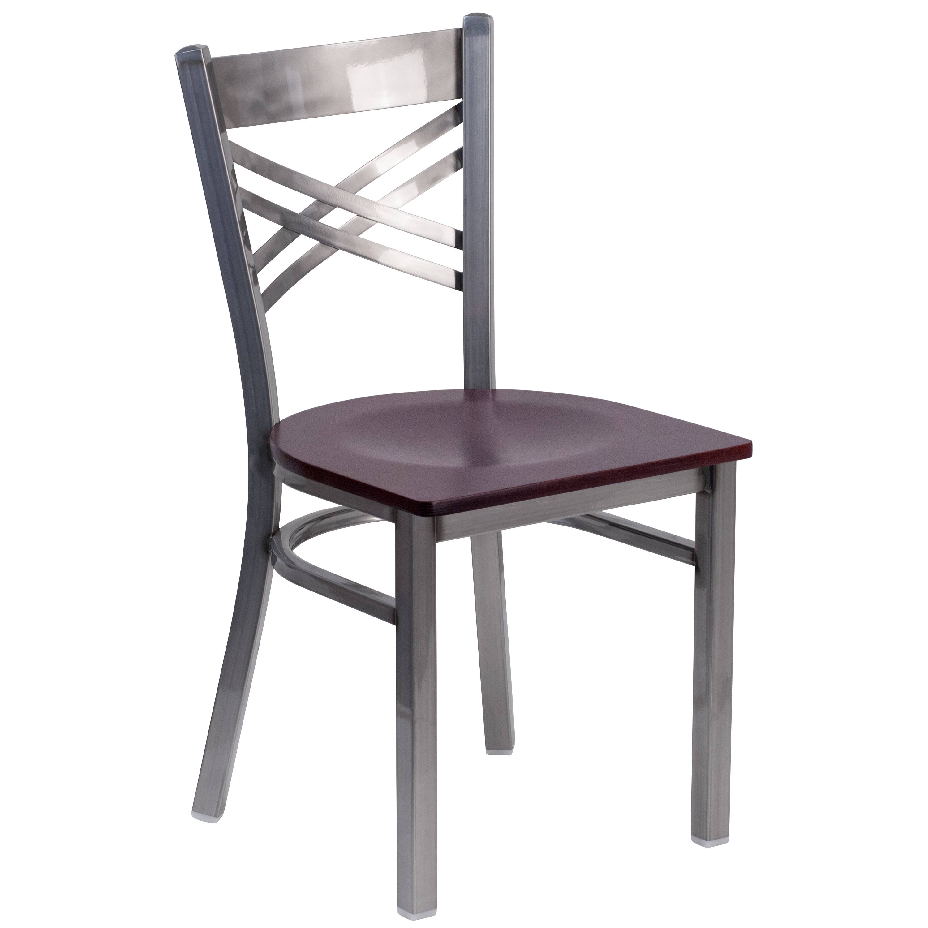 Alt View 7. Emma + Oliver - 2 Pack Clear Coated "X" Back Metal Restaurant Chair - Mahogany Wood Seat/Clear Coated Metal Frame.