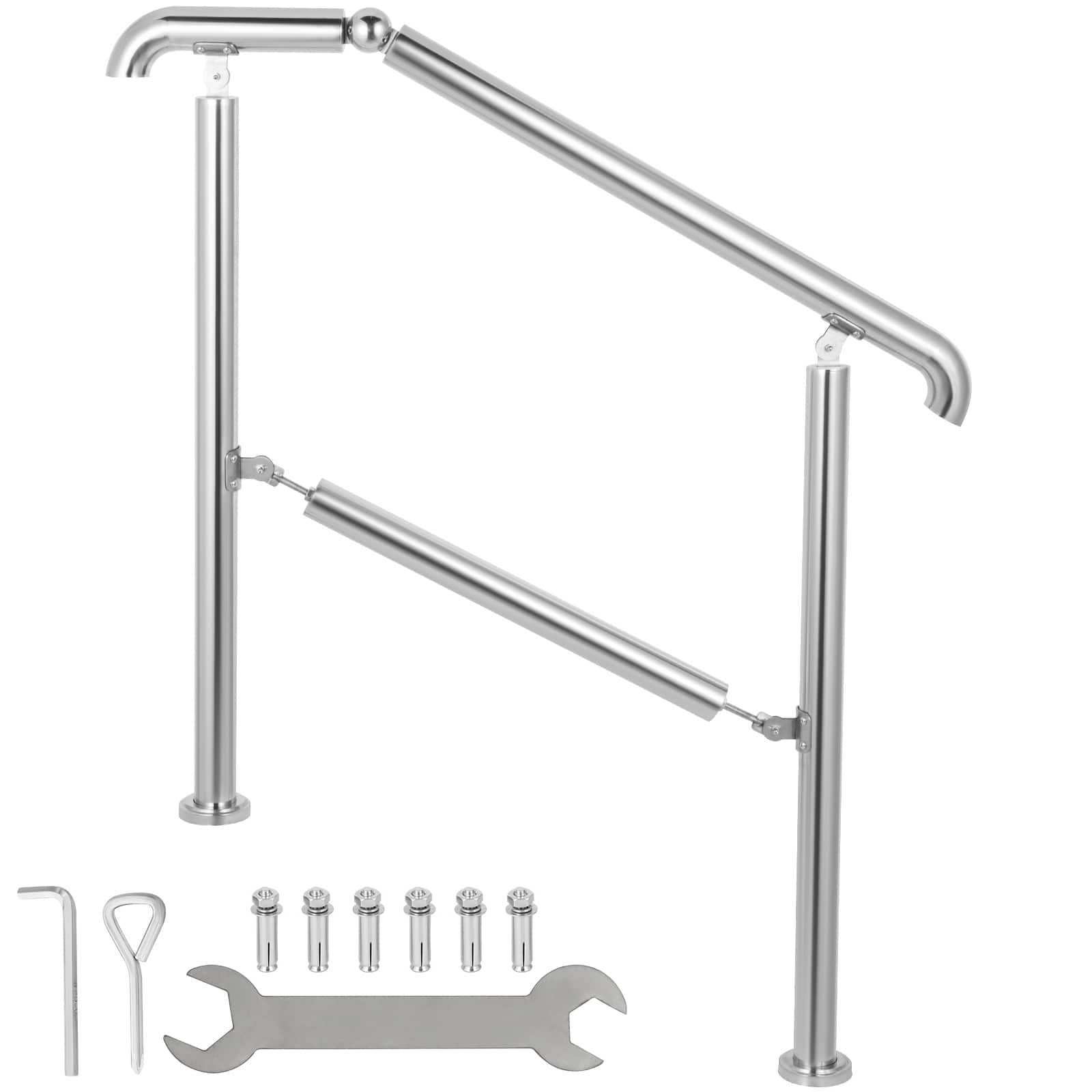 VEVOR - Stainless Steel Transitional Handrail fit for Level Surface and 2 to 3 Adjustable Stair Indoor Outdoor Step Railings - Silver
