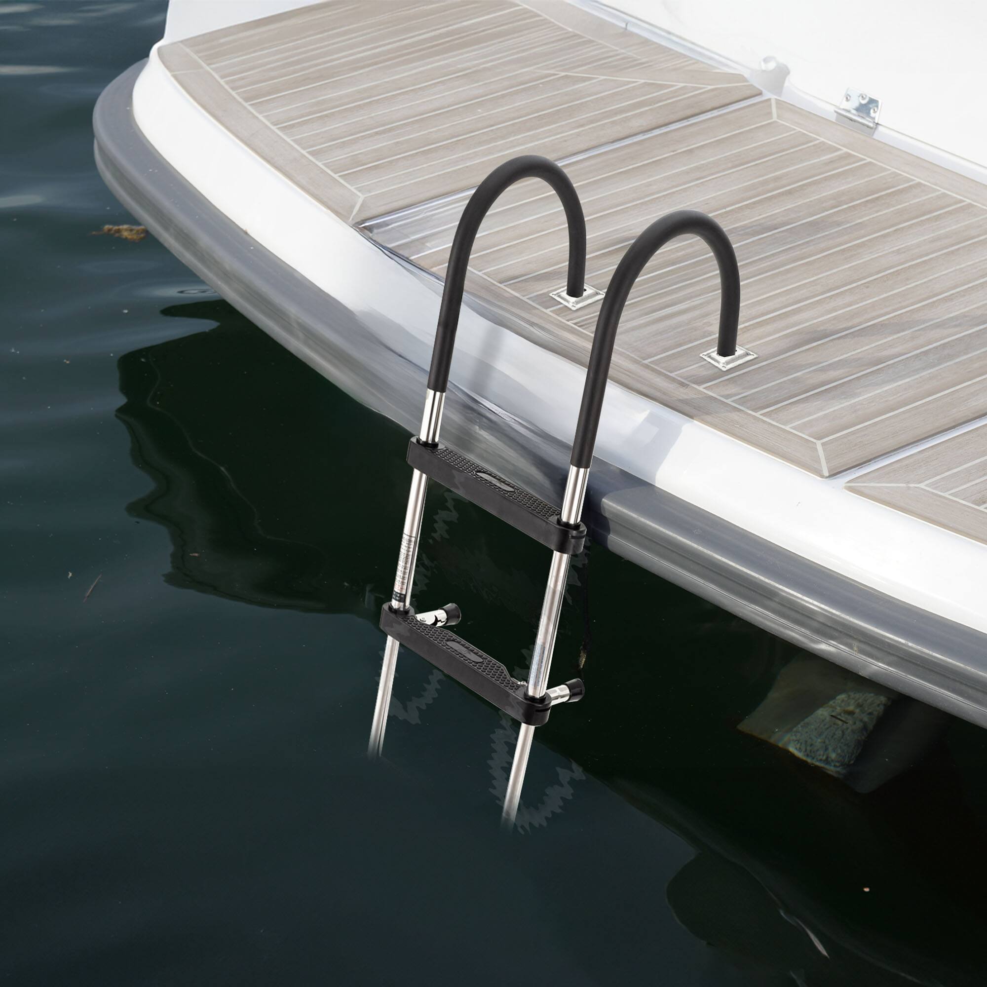 Alt View 2. RecPro - RecPro Compact Stainless Steel Heavy Duty 4 Step Pontoon Boat Boarding Ladder - Silver.