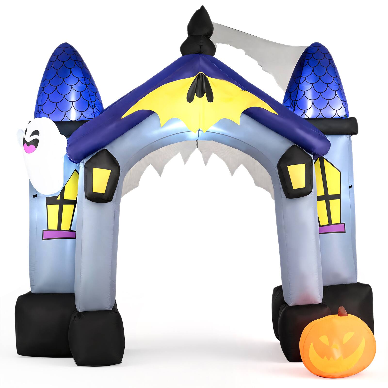 Alt View 1. Costway - Costway 9 FT Halloween Inflatable Archway with LED Lights, Ghost & Pumpkin, Built-in Blower - Multicolor.