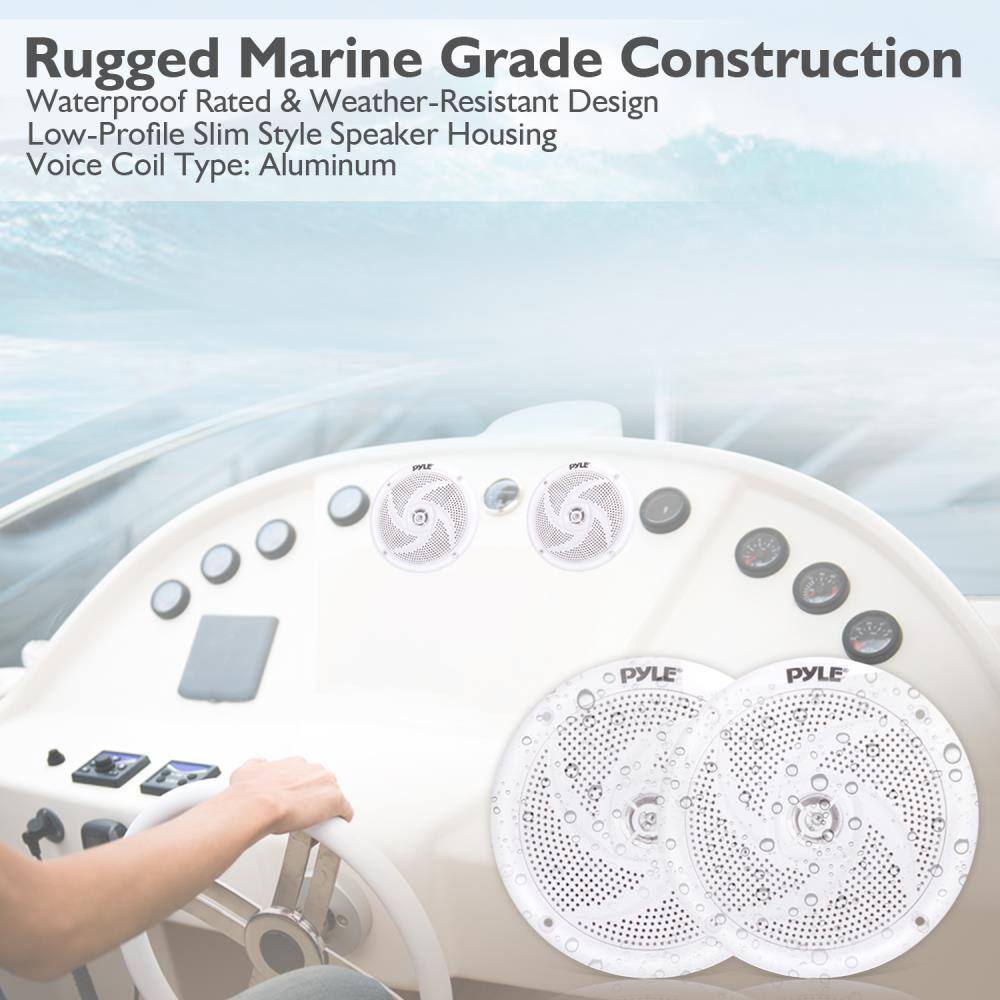 Rugged Marine Grade Construction  
Waterproof Rated & Weather-Resistant Design  
Low-Profile Slim Style Speaker Housing  
Voice Coil Type: Aluminum